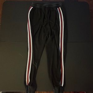 Black Sweatpants With Red & White Stripes Up Sides